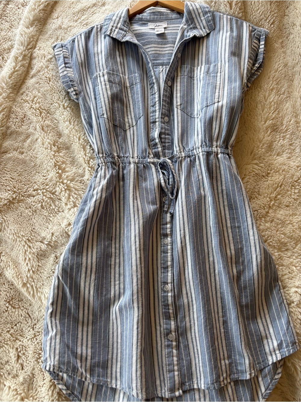 Striped Blue & White Button-Front Shirt Dress